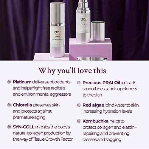 PRAI Beauty Platinum Firm and Lift Serum, Anti-Aging Face Serum for Instant Face Lift, Nourishing and Hydrating Serum, Vegan, Cruelty-Free, 1.7 Fl oz