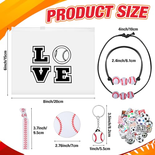 JaGely 110 Pcs Sport Party Favors Bracelet Mirror Plastic Makeup Bags Keychain Hair Ties Stickers for Girl Women(Baseball)