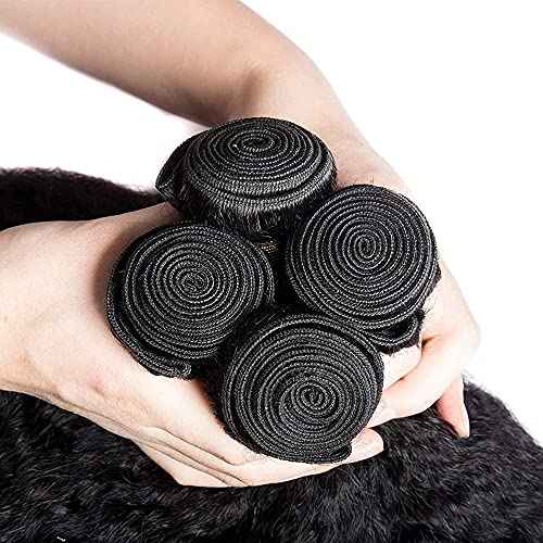 Human Hair Bundles Yaki Straight Bundles 22 24 26 Inch #1B Natural Color Kinky Straight Human Hair Extensions Double Weft Unprocessed Brazilian Virgin Hair 3 Bundle 50 Grams Per Bundle