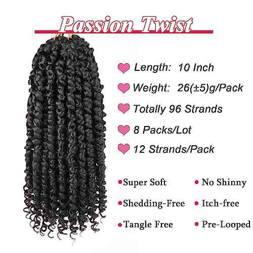 Leeven 10 Inch 8 Packs Pret wisted Passion Twist Crochet Hair Natural Black Pre-looped Short Bob Passion Twists Hair, Bohemian Passion Twist Crochet Braids Crochet Hair Extensions for Women
