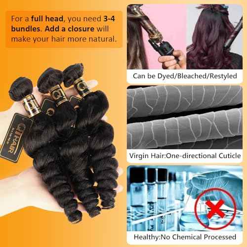 QTHAIR 16A Brazilian Virgin Hair Bundles 16" 18" 20" Loose Wave Hair Bundles 100% Human Hair Loose Wave Unprocessed Virgin Human Hair Extensions Natural Color