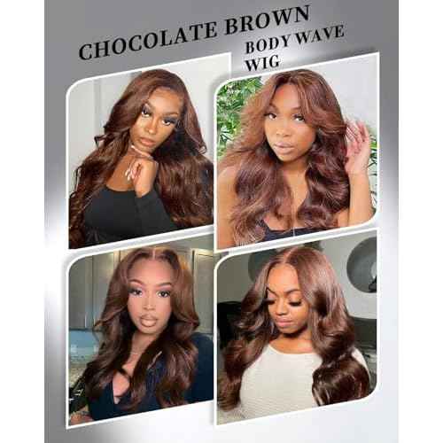 Chocalate Brown Lace Front Wigs Human Hair 13x4 HD Transparent Lace Frontal Wigs Body Wave Colored 4 Brown Wavy Wig Pre-Plucked Hairline 180% Density 24 inch
