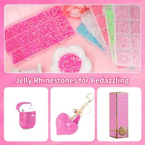 16000 Pcs Resin Rhinestones for Crafting, Flatback Hot Pink Gems Jelly Rhinestones, Mixed Sizes Pink Bedazzling Crystal with Pickup Tool for DIY Crafts Clothing Tumblers Mugs Shoes Fabric Nail Art