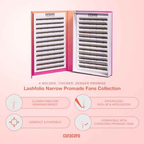 Curacoro LashFolio Wet Promade Fans, Handmade Volume Eyelashes, 5D To 10D, C CC D Curl, 0.03~0.07 mm, 8-13mm Mix Length, Professional Long-Lasting Promade Lash Fans (5D-0.07 CC 8mm-13mm)