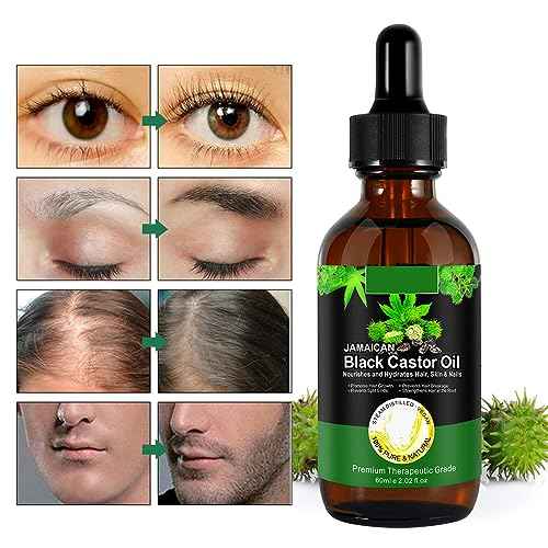 Jamaican Black Castor Oil One Single Ingredient 100% Pure Cold Pressed Castor Oil,Stimulate Thicker Fuller Hair Eyelashes Eyebrows Growth Serum,Scalp Face Body Skin Nail Moisturizer for Unisex