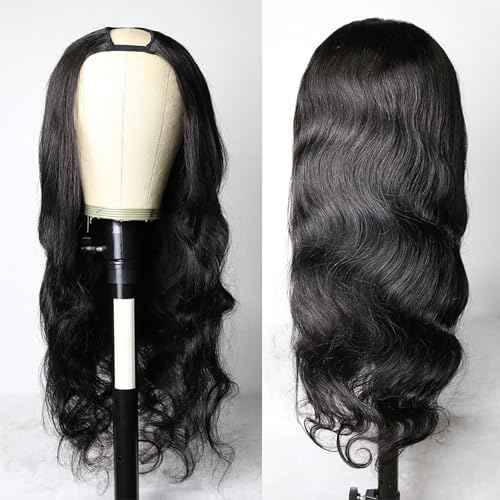 U Part Human Hair Wig Body Wave for Women Brazilian Remy Upart Human Hair Wig Beginner Friendly No Sew in NO Glue 250% Density Natural Color 22Inch