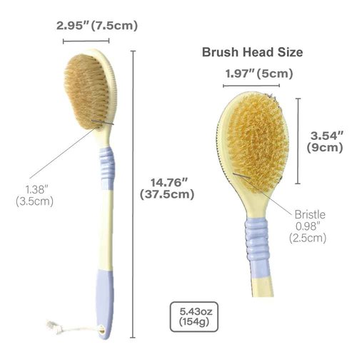 Back Scrubber for Shower [Made in Japan] Flexible Head Wet or Dry Brushing Body Brush, Natural Boar Bristle, Long Handle Exfoliating