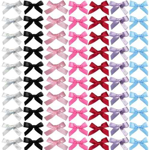 70PCS Mini Hair Bows for Women Girls,Pink Bows for Hair Red Hair Bows Ribbon Bowknots Hairclips Pink Ribbon Bows Black Satin Bow Hair Clips for Hair Design