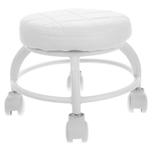 Healeved White Rolling Beauty Stool Pu Cushioned Low Round Stool with Wheels for Manicure Pedicure Salon Spa Massage Chair