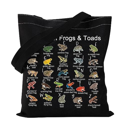 VAMSII Frog And Toad Tote Bag The A-Z of Frogs & Toads Grocery Shopping Bag Aesthetic Bag for Women Girls (BLK-Frogs Toads tote)