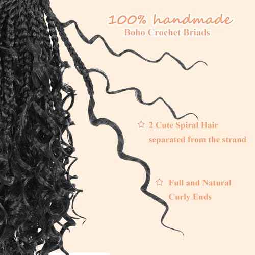 9 Packs Boho Box Braids Crochet Hair 8 Inch Goddess Box Braids Crochet Hair With Curly Ends Pre Looped Synthetic Bohemian Braid Hair Extensions For Women (8 Inch, 1B)