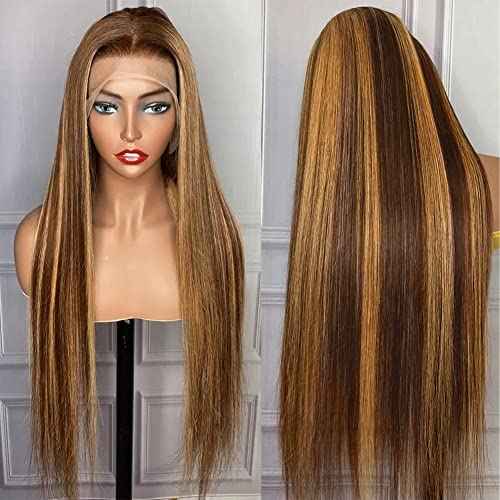 Flady Highlight Ombre Lace Front Wig Human Hair Pre Plucked 4/30 Colored Honey Blonde HD Lace Frontal Wigs For Women180 Density Straight Glueless Wigs Human Hair