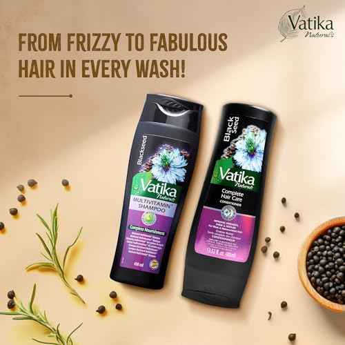 Vatika Naturals Blackseed Shampoo & Conditioner Combo, 400ml, Repairs Damaged Hair, Controls Frizz, Prevents Dryness, Strengthens Roots, Adds Shine, Nourishing Turkish Blackseed Hair Care