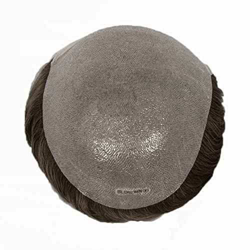 Amiable toupee for men 0.02-0.04mm Ultra Thin Skin Mens Hairpieces 100% European Virgin Human Hair System for Men Soft Skin V-looped mens toupee human hair mens hair piece Color#5 Dark Blonde