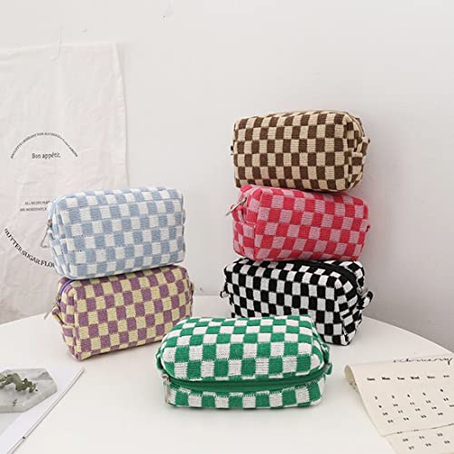 SxoSyo 2 Pcs Cosmetic Bags for Women Makeup Bag Purse Travel Toiletry Zipper Storage Pouch Make up Brushes Organizer for Gifts (Checkered, Pink 2)