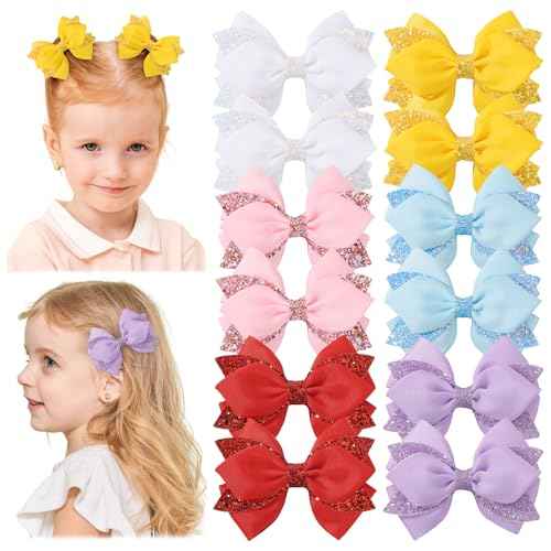 choicbaby 12pcs Hair Bows for Girls Toddler Hair Bows 4" Sequin Ribbon Baby Girl Bows with Alligator Clip Hairpins Accessories for Toddler Baby Girl Kids