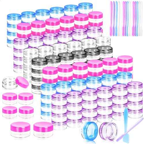 MotBach 100 Pack 3g 5g Plastic Jars Round Clear Cosmetic Containers with Lids, 3ml 5ml Travel Size Containers Sample Jars with Spatulas for Makeup Cosmetic Travel Lotion Cream Salve Balm Powder Sample