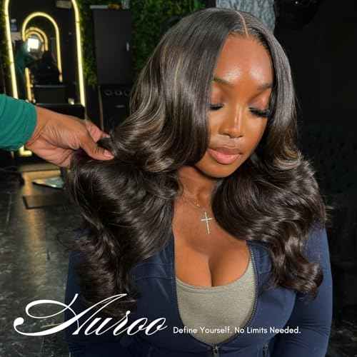 Brown Highlighted Bundles with 2x6 Closure Body Wave Human Hair, 12A Thick #F4/2 Dark Brown with Chestnut Highlight Human Hair Bundles and 2x6 Hd Lace Kim K Closure Long Deep Part 12 14 16+10 In