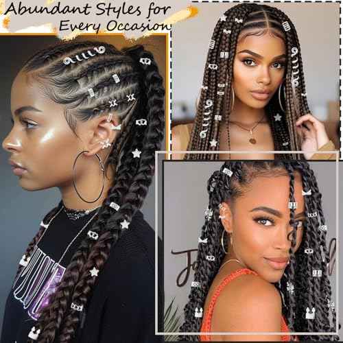 Vaikby 103PCS Silver Hair Jewelry for Braids Accessories, Hair Cuffs & Rings, Loc Jewelry for Black Women, Metal Silver Hair Accessories, Braid Decorations, Hair Charms for Dreadlocks and Braiding