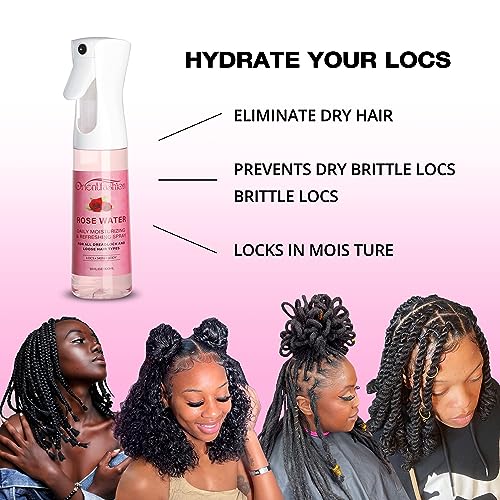 Orientfashion Moisturizing Refreshing Spray for Locs- Rose Water Hair Scalp Moisturizer, Castor Oil- Natural Loc Care and Maintenance (Rose, 10 Fl oz)