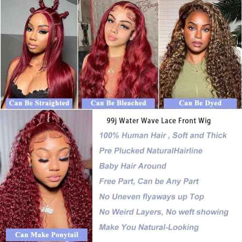 Burgundy Lace Front Wigs Human Hair Pre Pluck180% Density Glueless Wigs Human Hair Pre Plucked 13x4 99j Red Wigs Human Hair Curly Lace Front Wigs For Black Women (28 inch)