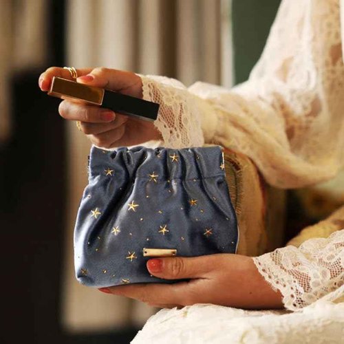 POPETPOP Cosmetic Bag for Women, Small Portable Blue Makeup Purse for Travel, Aesthetic Storage for Women, Girls