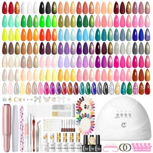 Peacecolor 83Pcs Gel Nail Polish Kit with U V Light and Drill, 56 Colors All Seasons Soak Off Gel Polish Set Cat Eye Gel with Matte/Glossy Glitter Base Top Coat Manicure Nail Kit Gifts for Women Girls