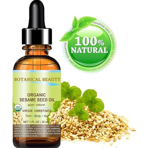 Botanical Beauty Organic SESAME SEED OIL 100% Pure Natural Virgin Unrefined Undiluted Cold Pressed Carrier Oil for Face, Skin, Body, Hair, Massage, Nails (1 Fl Oz 30 ml)