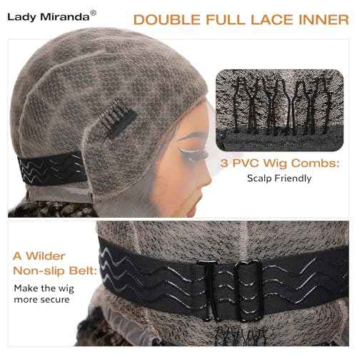 Lady Miranda Double Full Lace GoGo Curl Braided Wigs for Black Women Synthetic Lace Front Wigs Natural Knotless Curly Braided Wig with Baby Hair(1B/27, 12 Inch)