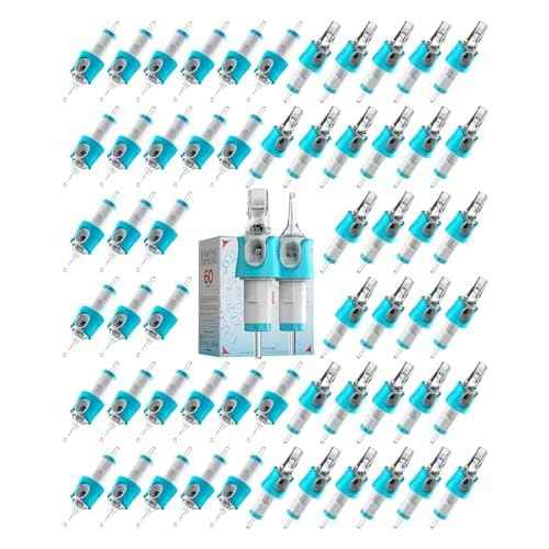 60 Assorted Tattoo Needles Cartridge Mixed Size #10 Bugpin(Round Liner 3RL*8, 5RL*8, 7RL*8, 9RL*8, 11RL*4 Round Magnum 9RM*8, 11RM*4, 13RM*4, 15RM*4) 0.3MM Disposable EN05S-BFG-60KIT-K