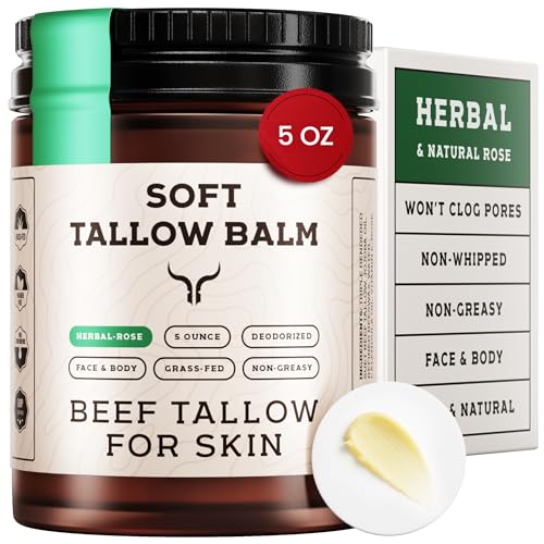 Beef Tallow for Skin - Tallow And Herbal Balm For Face - Tallow Face Moisturizer - Beef Tallow Moisturizer - Tallow Balm - Grass Fed Beef Tallow For Skin - Tallow Face Cream Lotion (5.0, Herbal-Rose)