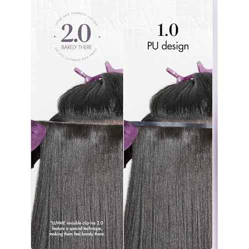 LUVME Invisible Clip in Hair Extensions, Yaki Straight Real Human Hair Remy Hair Clip ins for Women, Natural Human Hair, 16 inch 110g 6Pcs, Natural Black