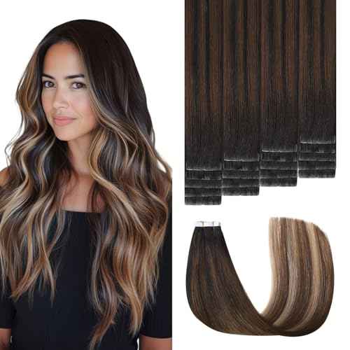 Invisible Tape in Hair Extensions Human Hair 3rd-Generation #1b/4/27 Natural Black to Chocolate Brown and Caramel Blonde 20pcs 50g 22inch Invisi Edge Tape ins Extensions(#1b/4/27a-22inch)