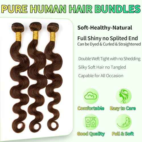 Human Hair Bundles Body Wave Light Brown, 16 Inch - 1 Bundle, Antousha Body Wave Bundles Human Hair 12A Brazilian Virgin Wavy Hair Bundles for Women