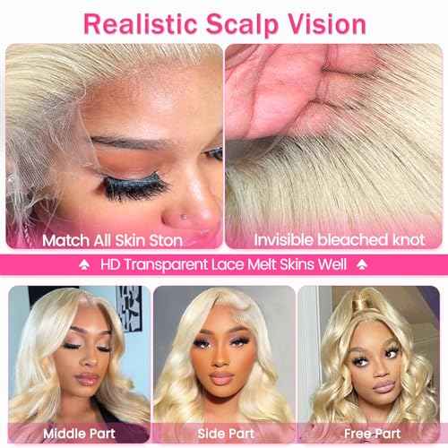 613 Lace Front Wig Human Hair 200 Density 13x6 Body Wave Blonde Wig Human Hair 613 HD Blonde Lace Front Wigs 613 Lace Frontal Wigs Pre Plucked for Women (24 Inch)