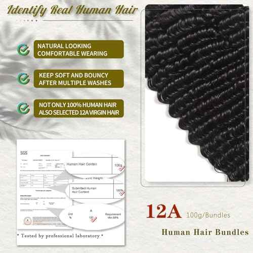12A Deep Wave Human Hair Bundles 4 Pcs 18 20 22 24 Inch 100% Unprocessed Virgin Remy Hair Natural Black Water Wave Human Hair Extensions For Women