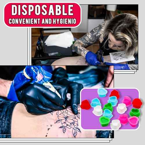 Tattoo Ink Caps Silicone Tattoo Cups 5 Colors Mixed Pack 200 Pcs with Base for Tattoo, Ink Caps for Tattooing Microblading Tattoo Supplies