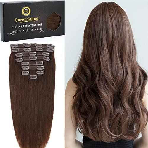 Clip in Hair Extensions Real Human Hair 9pcs 130g Dark Brown Hair Extensions Straight Natural Soft Human Hair Extensions Thick Remy Straight Clip in Hair Extensions 18inch Dark Brown