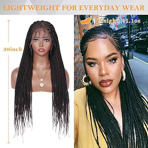 13x6 Lace Front Box Braided Wigs for Black Women HD Lace Frontal Box Braids Wigs with Baby Hair Lightweight Synthetic Black Cornrow Fully Handmade Braided Wig (30 inches)
