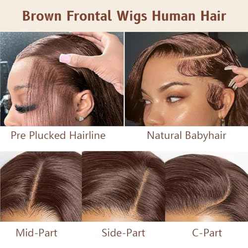 24 Inch Chocolate Brown 13x4 HD Lace Front Wigs Human Hair Body Wave Frontal Glueless Brown Wigs Human Hair Pre Plucked Colored Wigs with Baby Hair for Black Women 250 Density