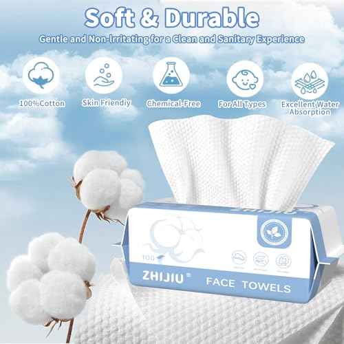 Disposable Face Towels 600 Count, Ultra Soft & Thick Facial Towels for Sensitive Skin, Biodegradable & Lint-Free Makeup Remover Dry Wipes, Multi-Purpose Cleansing Towelettes for Face Wipes