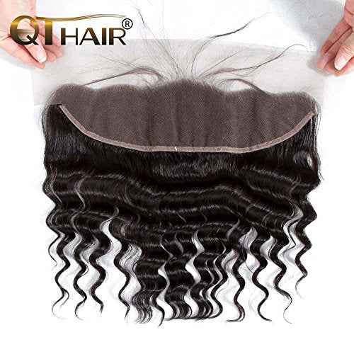 QTHAIR 16A 13X4 Loose Deep Wave Swiss Lace Frontal Transparent HD Ear to Ear Lace Frontal 20" Brazilian Loose Deep Wave Human Hair for Black Women 150% Density
