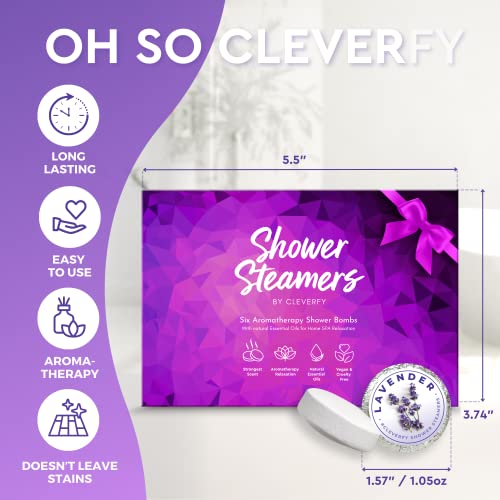 Cleverfy Shower Steamers Aromatherapy - Compact Variety Pack of 6 Shower Bombs with Essential Oils. Personal Care and Relaxation Birthday Gifts for Women and Men. Purple Set