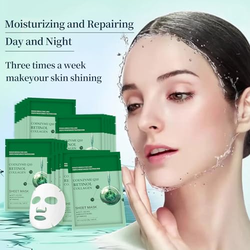 Collagen Face Sheet Mask Anti Aging Skin Care Mask Sheets Collagen Sheets Pack With Retinol Sheet Facial Masks Bulk, Face Masks Beauty for Women Fine Lines Wrinkle Moisturizing 10 Pack