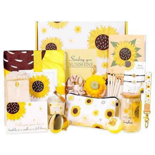 Get Well Gifts for Women: 21pcs Sunflower Gift Baskets Retirement Care Package After Surgery Recovery Gifts- Sending You Sunshine Box for Mom Wife Friends Sis Grandparents