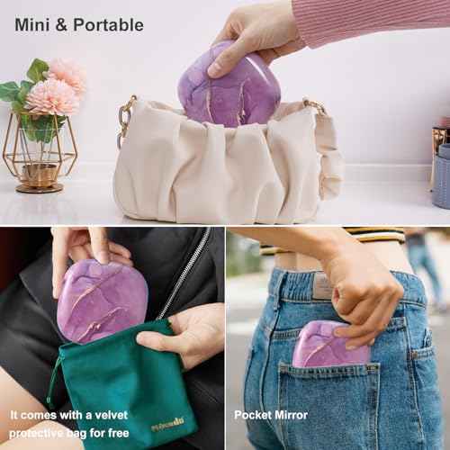 Mocado Compact LED Travel Makeup Mirror - 4 Inches 1X/10X Magnification Travel Mirror with Light Dimmable Double Sides Lighted USB Rechargeable Compact Mirror for Purse,Pocket,Travel(Purple Marble)