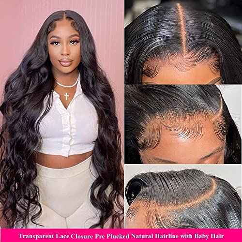ALIANNA 13x4 Body Wave Human Hair HD Transparent Lace Frontal Closure, 10A Unprocessed Brazilian Virgin Hair, 16 Inch, Black