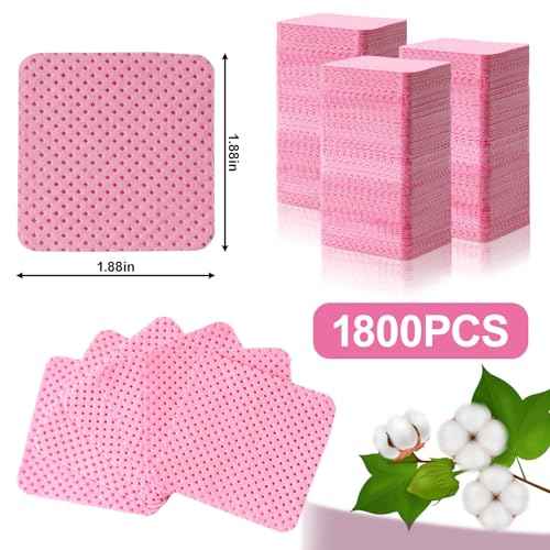 1800Pcs Lint Free Nail Wipes, Pink No Lint Nail Wipes for Gel Nails Lint Free Polish Remover, Wipe Off Eyelash Extension Glue, Nail Cleaning Pad Supplies