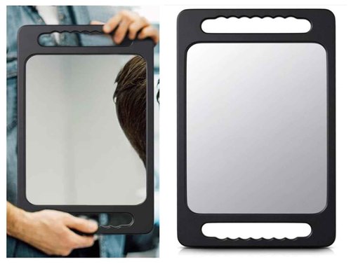 mpowtech Double Handle Mirrors(15.94" x 10.16") - Large Hand held Mirror with Handle,Barber Mirror Handheld,Salon Hand Mirrors,Barber Accessories, Black