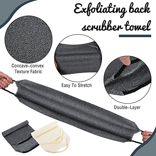 Back Scrubber for Shower Exfoliating Washcloth Back Cloth Body Extended Length Scrubber Towel Nylon Exfoliating Stretchable Pull Strap Wash Cloth for Bath Body Scrub Washcloth 2 Pack (Gray,White)